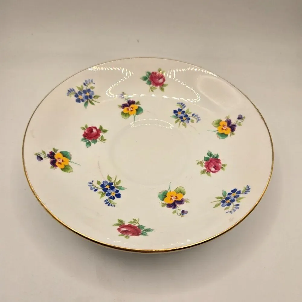 Vintage Bone China Tea Cup Saucer Crown Staffordshire England Floral Gold Trim